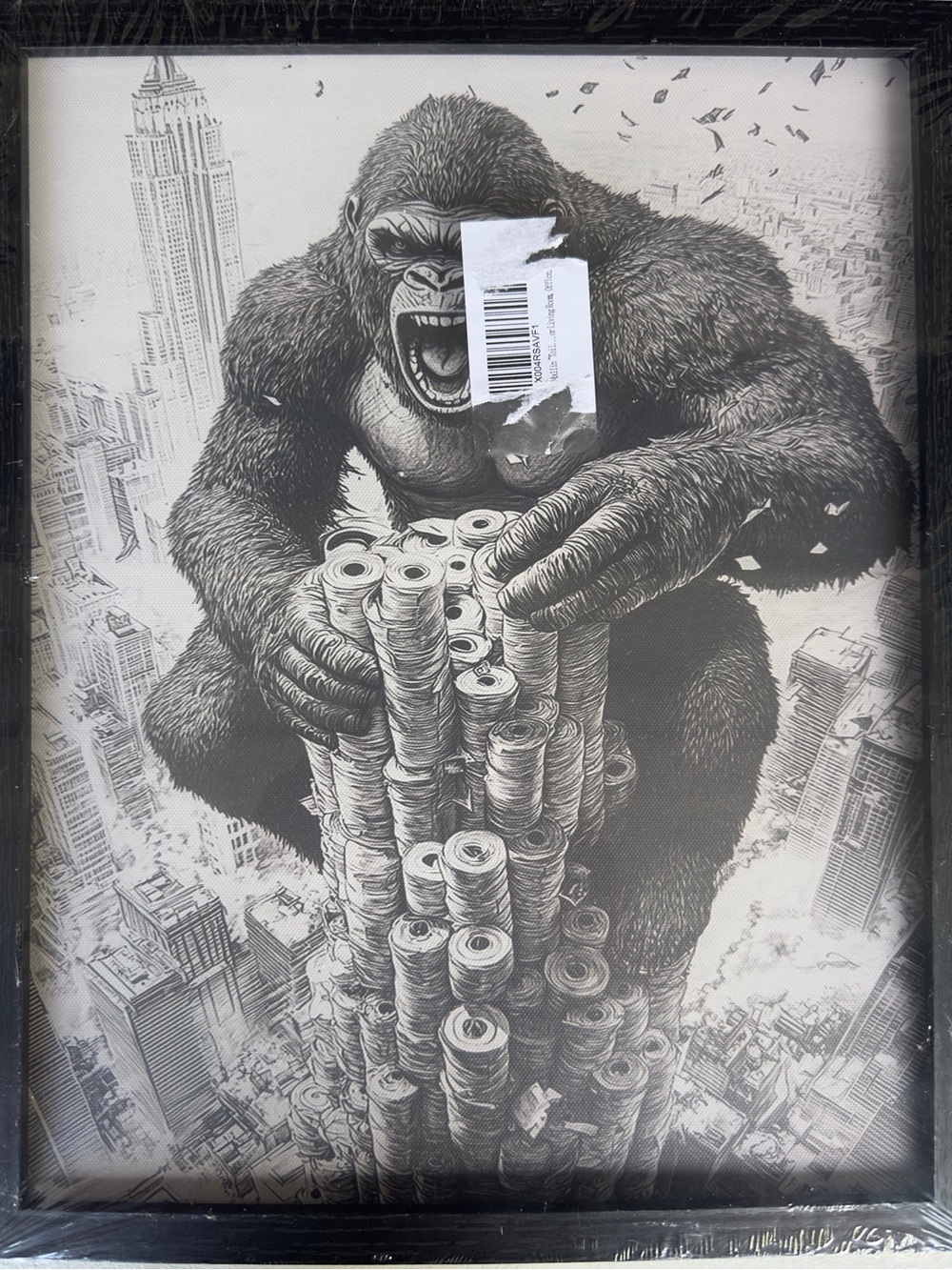 15L x 12W Kong Skyline Black & White Framed Wall Art
